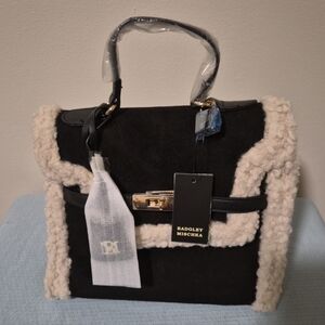 Badgley Mischka Black and White Faux Fur Satchel